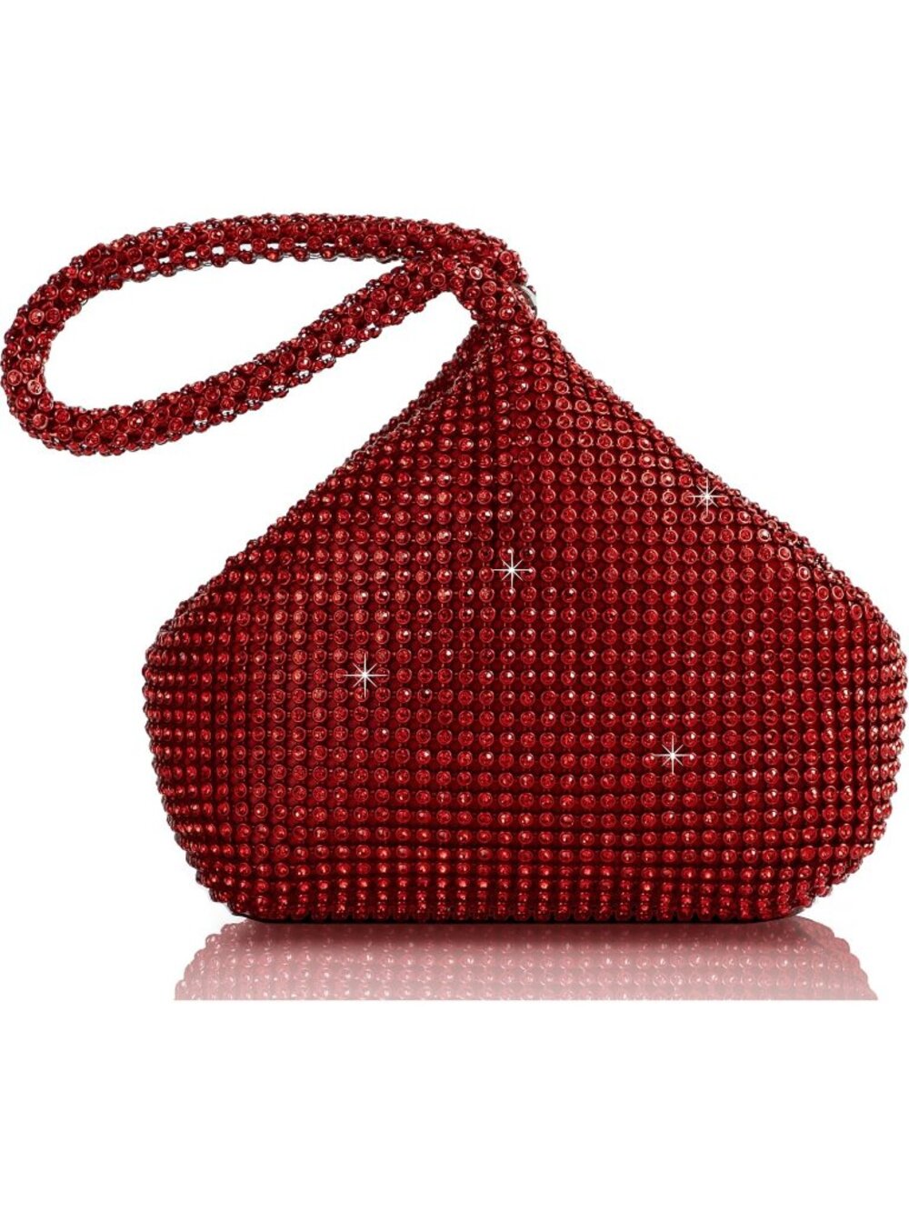 Women's Red Clutch Wristlet Perse Triangle Sparkly Glitter Evening Bags